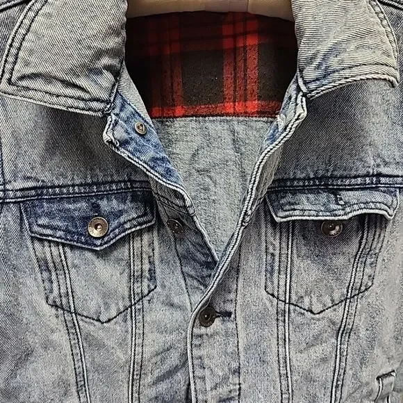 BlackHeart ACID WASH PLAID Partially LINED TRUCKER JACKET SIZE M - Picture 3 of 14